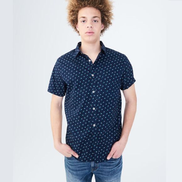 Aeropostale Casual Button Down Short Sleeve Shirt Medium Triangle Print Blue NWT - Picture 1 of 7